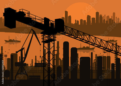 Industrial factory and crane landscape skyline background