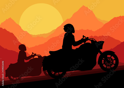 Motorbike riders motorcycle silhouettes in wild  nature