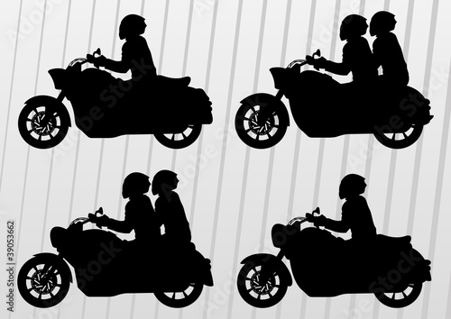 Motorbike riders and motorcycles silhouettes illustration