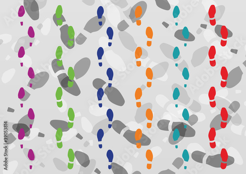 Man and woman colorful shoe footprints illustration collection