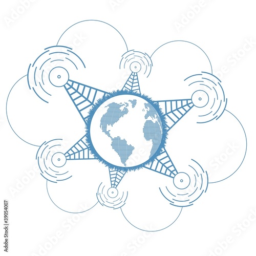 Worldwide signal connections network concept vector background