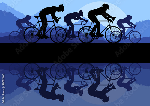 Sport road bike riders bicycle silhouettes