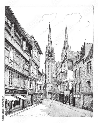 Quimper Cathedral in France vintage engraving
