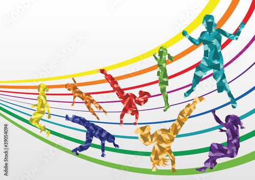 Colorful jumping children silhouettes illustration collection