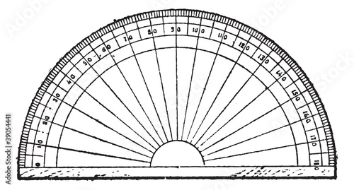 Protractor isolated on white, vintage engraving.