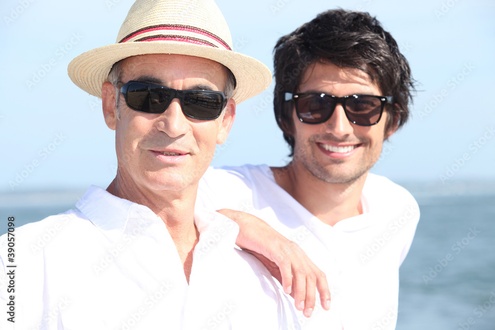 Father and son on holiday abroad