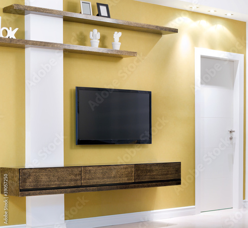 Living room with furnishings in a new house.