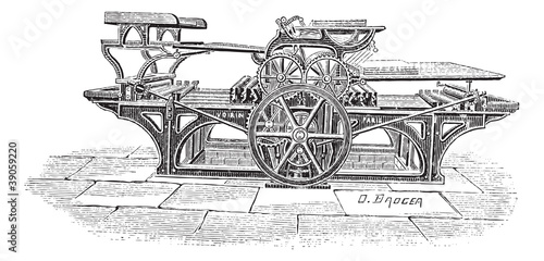 Double printing press vintage engraving