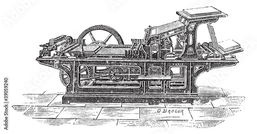 Printing press with one cylinder vintage engraving
