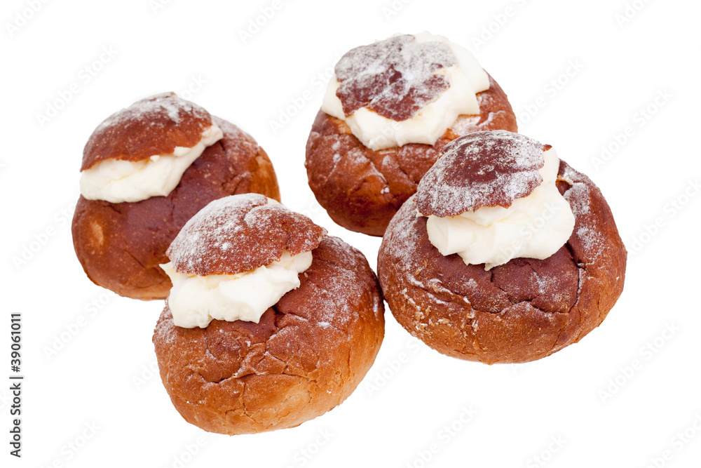 traditional Estonian shrove bun on isulated white