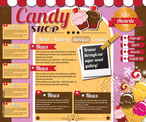 Website template design elements, candy shop