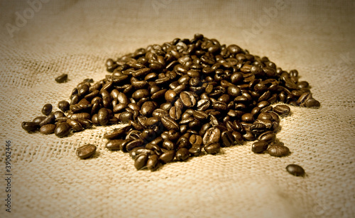 coffee beans on hessian