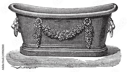 Zinc bathtub vintage engraving