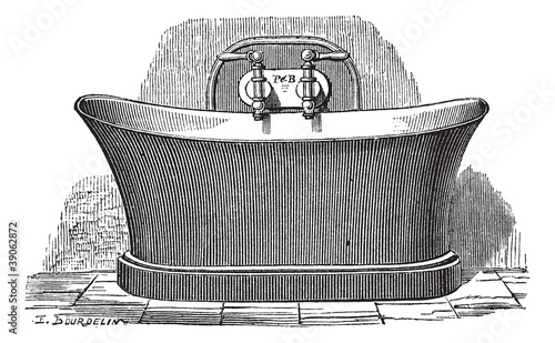 Copper bathtub vintage engraving