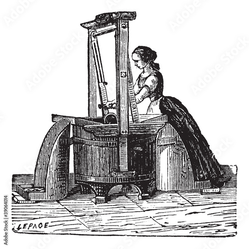 Washerwoman washing clothes vintage engraving