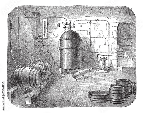 Beer pumps vintage engraving