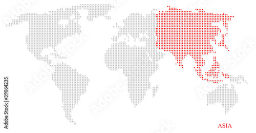 World dotted map highlight with red on Asia continent