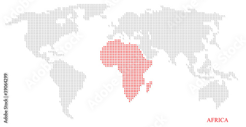 World dotted map highlight with red on Africa continent