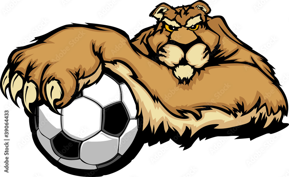 Naklejka premium Cougar Mascot with Soccer Ball Vector Illustration