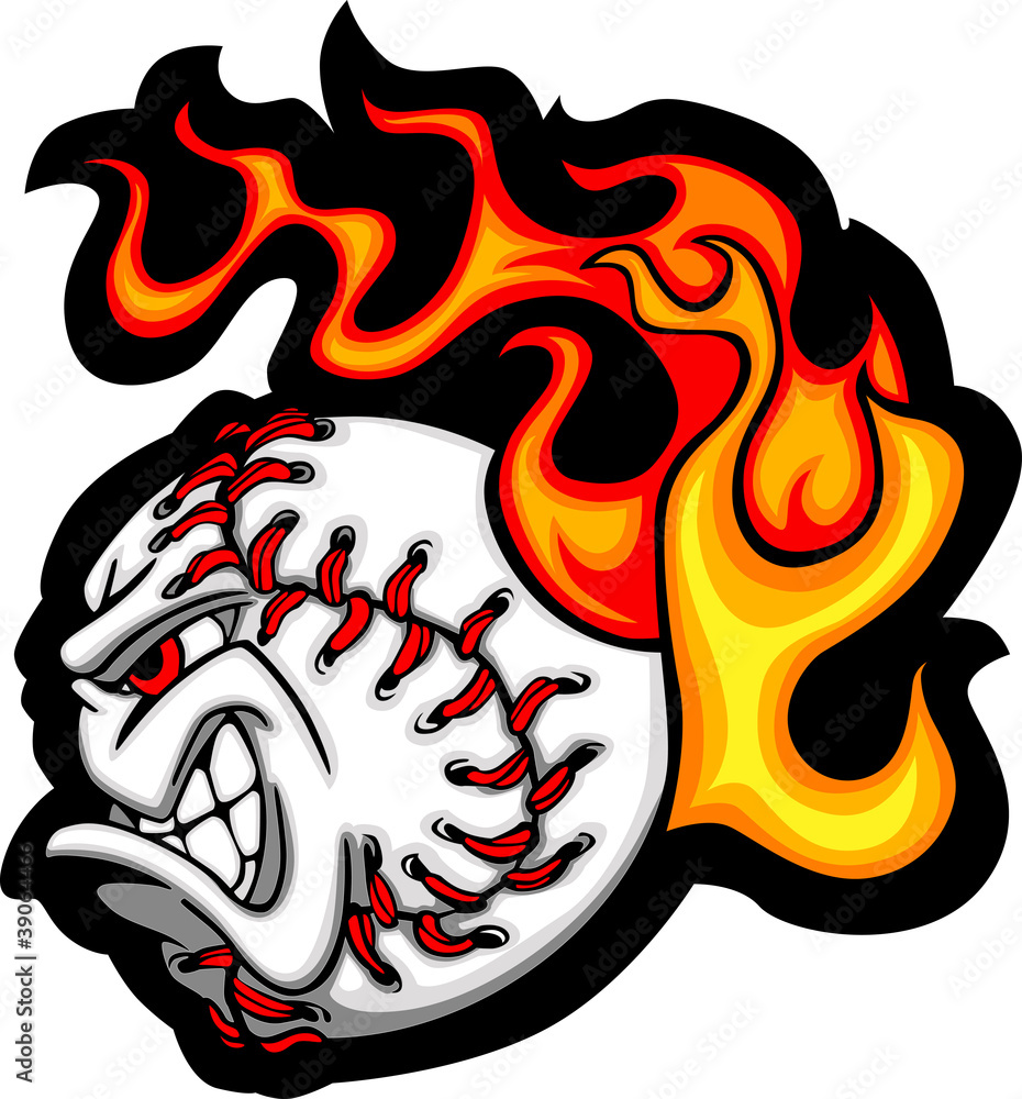 Softball or Baseball Face Flaming Vector Cartoon Stock Vector Adobe Stock