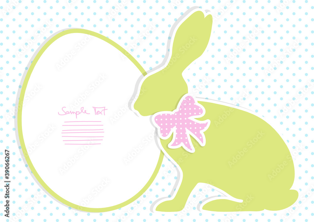 Green Bunny With Pink Bow Dots Background Green Bunny With Pink Bow Dots Background