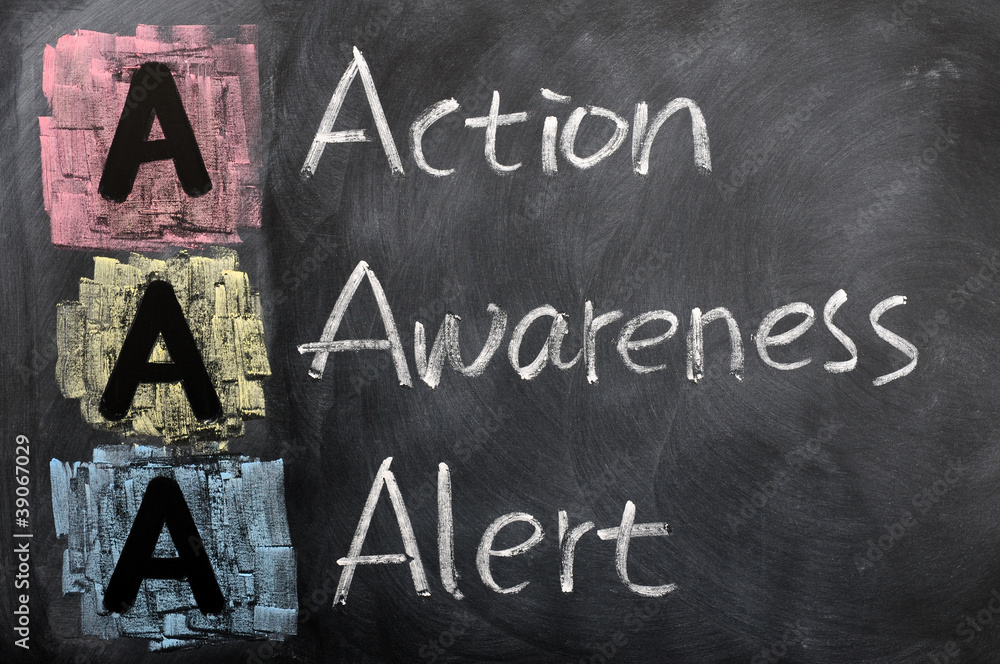 Obraz premium Acronym of AAA for Action,Awareness,Alert