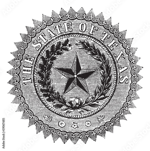 Seal of the State of Texas, vintage engraving.