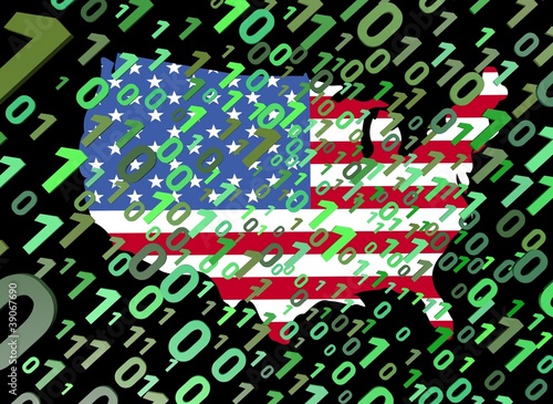 binary and USA map flag ilustration