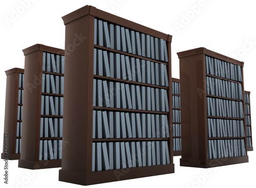 bookshelves isolated on white 3d render