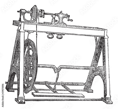 Spindle Lathe Woodturning Machine, vintage engraving