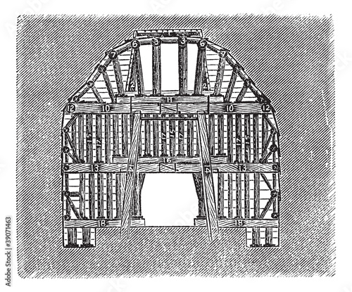 Wooden Tunnel Design, vintage engraving