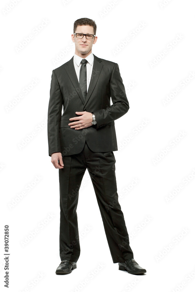 Handsome businessman in black suit on white. Handsome businessman in black suit on white.