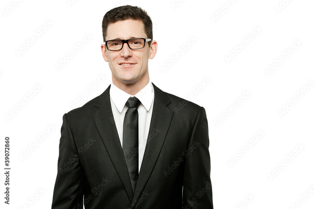 Handsome businessman in black suit on white. Handsome businessman in black suit on white.