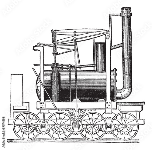 Puffing Billy Locomotive, vintage engraving photo