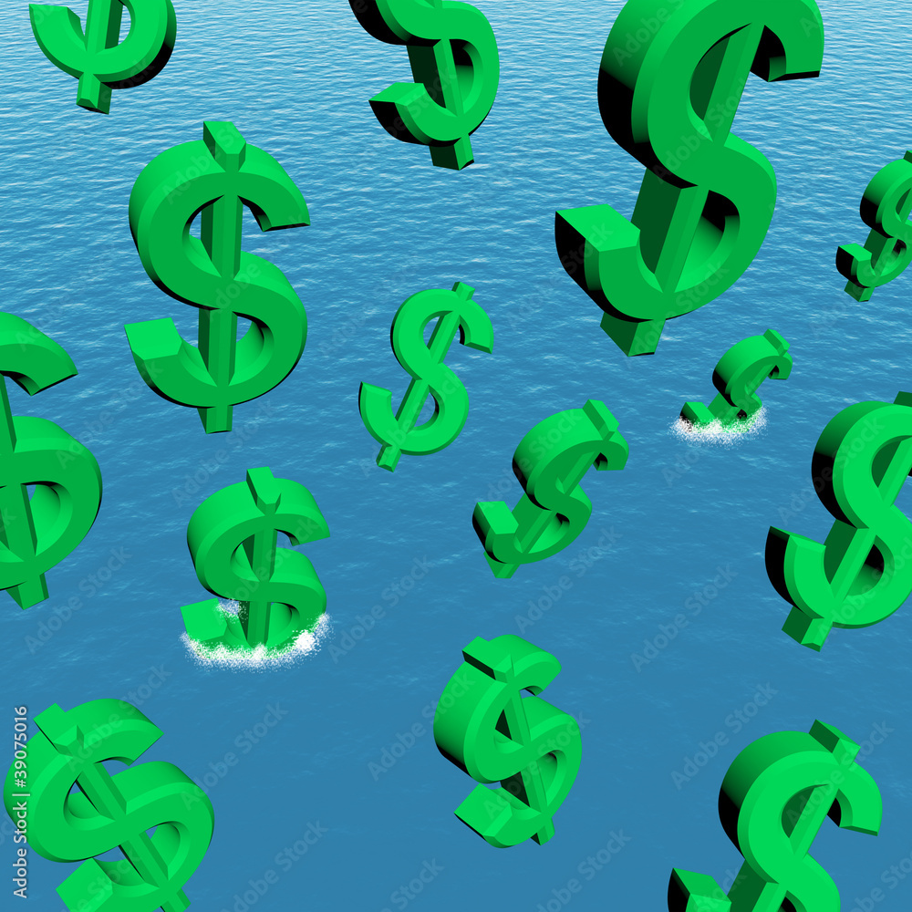 Dollars Falling In The Ocean Showing Depression Recession And Ec Dollars Falling In The Ocean Showing Depression Recession And Ec