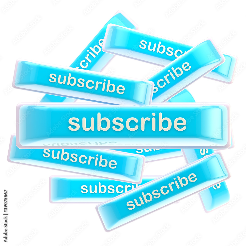 Pile of glossy bright subscribe buttons isolated Pile of glossy bright subscribe buttons isolated