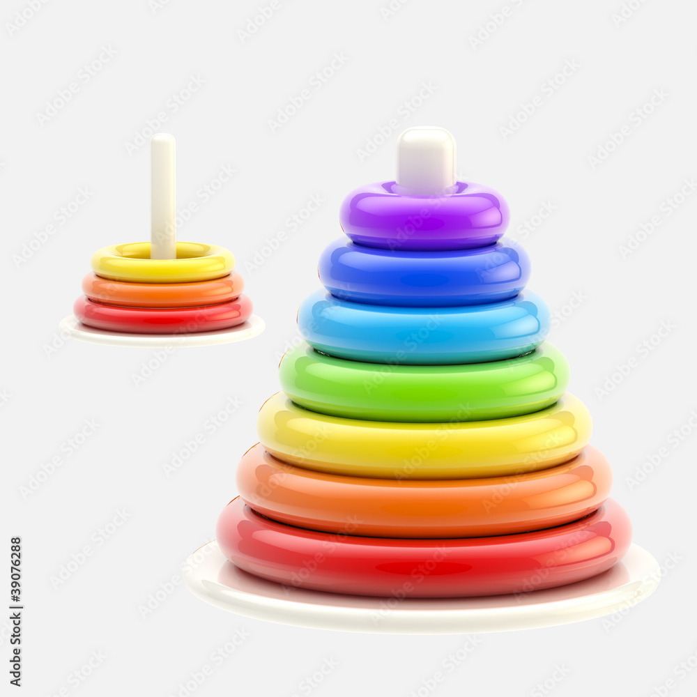 Pyramid made of plastic rings, isolated Pyramid made of plastic rings, isolated