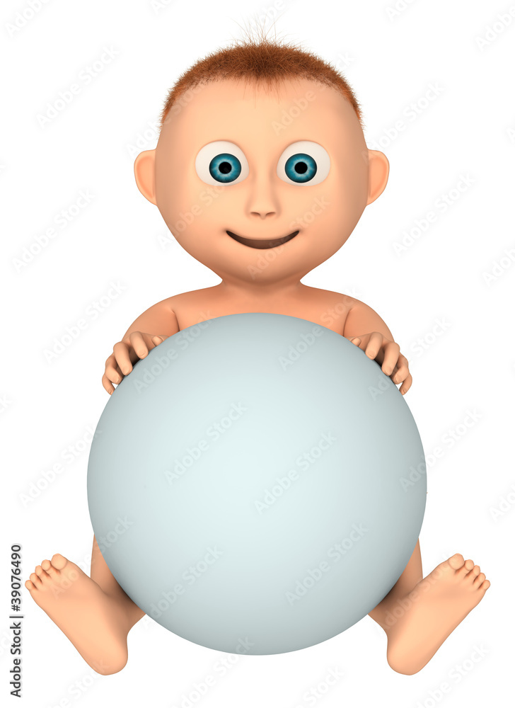 baby holding ball, 3d render isolated on white baby holding ball, 3d render isolated on white