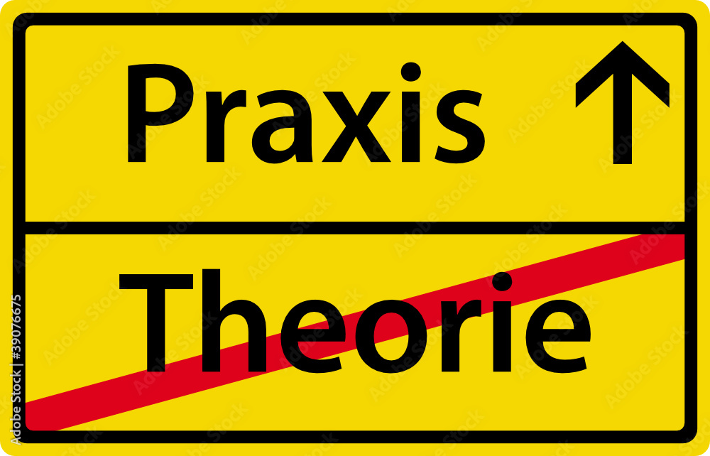Praxis Theorie Schild Zeichen Symbol Ortsausgang Stock Vector | Adobe Stock