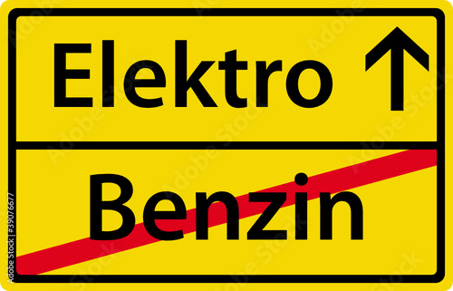 Elektro Benzin Motor Schild Zeichen Symbol Tafel Ortsausgang