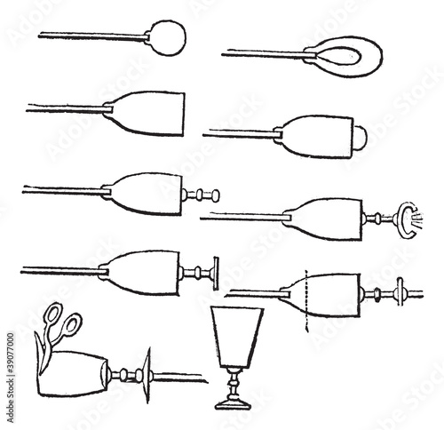 Drinking Glass Manufacturing Process, vintage engraving