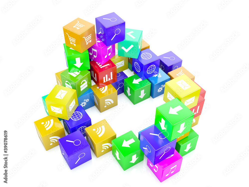 3d an illustration color cubes with the image of icons 3d an illustration color cubes with the image of icons