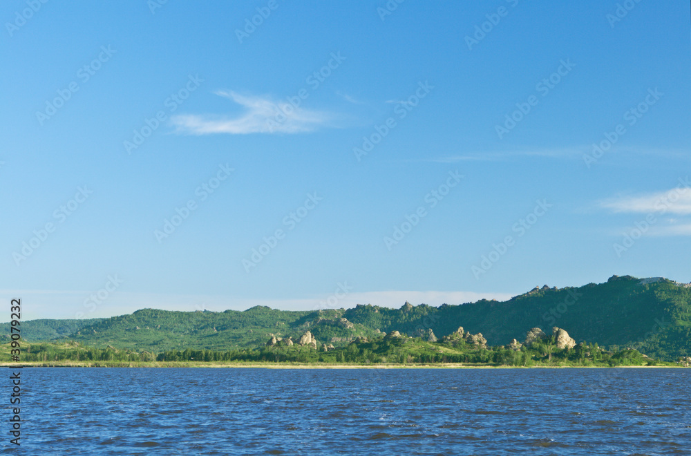 The blue sky is reflected in lake