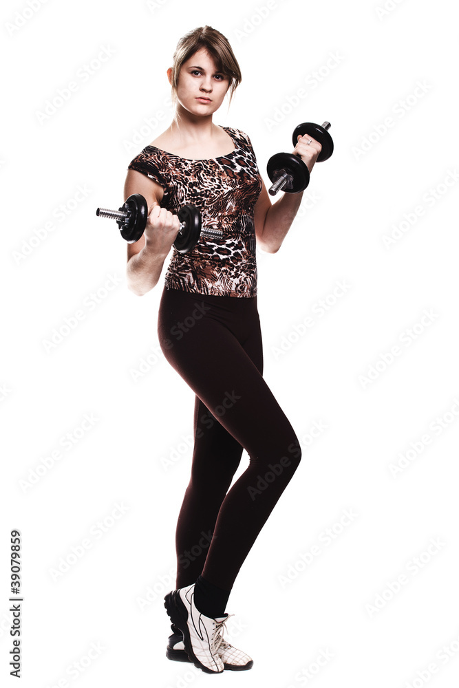woman on studio doing her workout welghtlifting dumbbel woman on studio doing her workout welghtlifting dumbbel