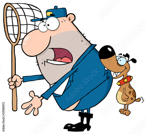 Angry Dog Biting A Dog Catcher