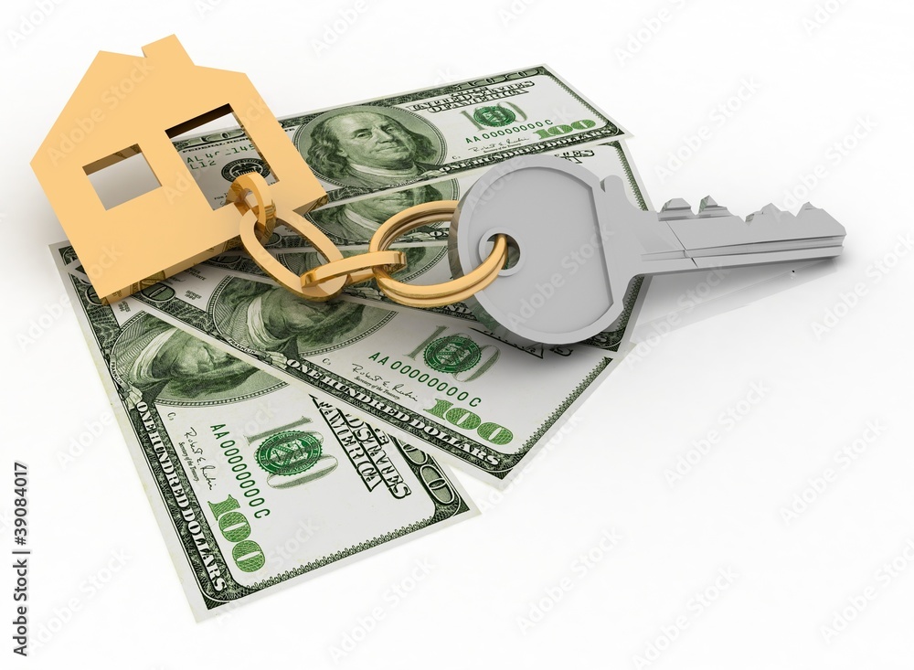 house key and dollars on the white background house key and dollars on the white background