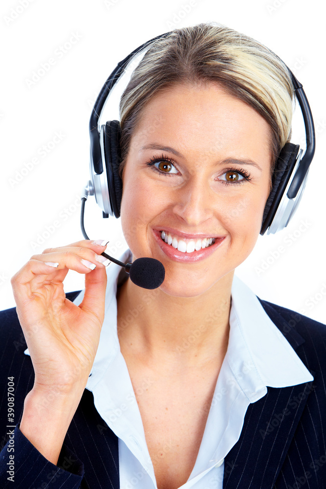 Call center operator woman with headset. Call center operator woman with headset.