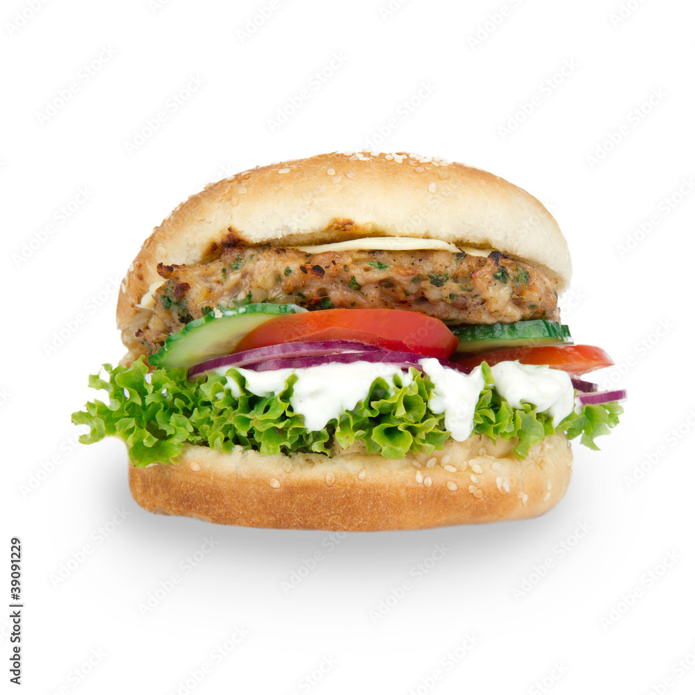 Tasty Hamburger over white Tasty Hamburger over white