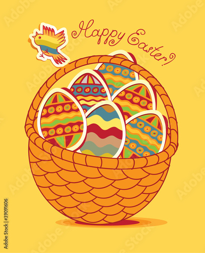 Easter basket with eggs and poultry