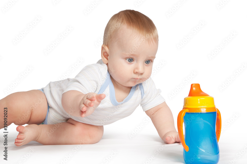 baby taking the pacifier on a white background baby taking the pacifier on a white background